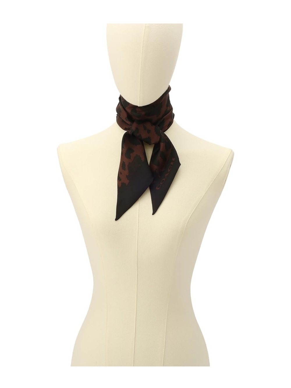 New Coach Leopard Print Wide Silk Skinny Scarf in Brown and Black - Picture 6 of 6